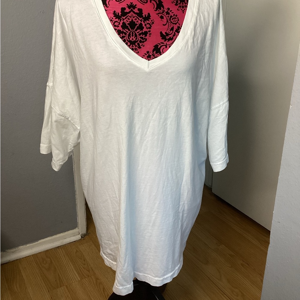 NWOT Spirit Jersey True White V-Neck High Low 100% Cotton Tunic XXL